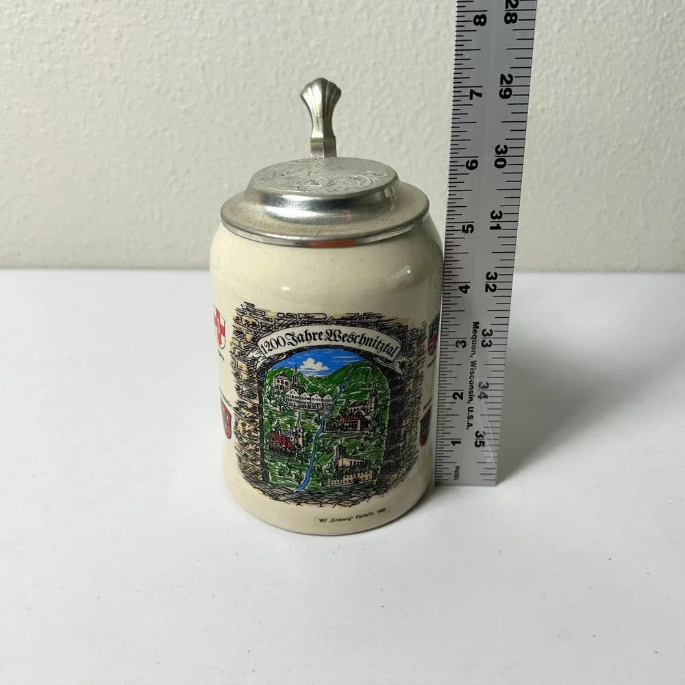 1200 Jahre Weschnitztal Beer Stein‎ with Lid Erzberg Furth Germany Rimbach Crest